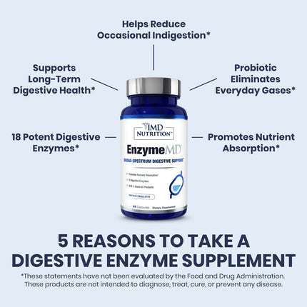 1MD Nutrition EnzymeMD – Doctor-Formulated Digestive Enzymes with 18 Plant-Based Enzymes, 120 Capsules (2-Pack)