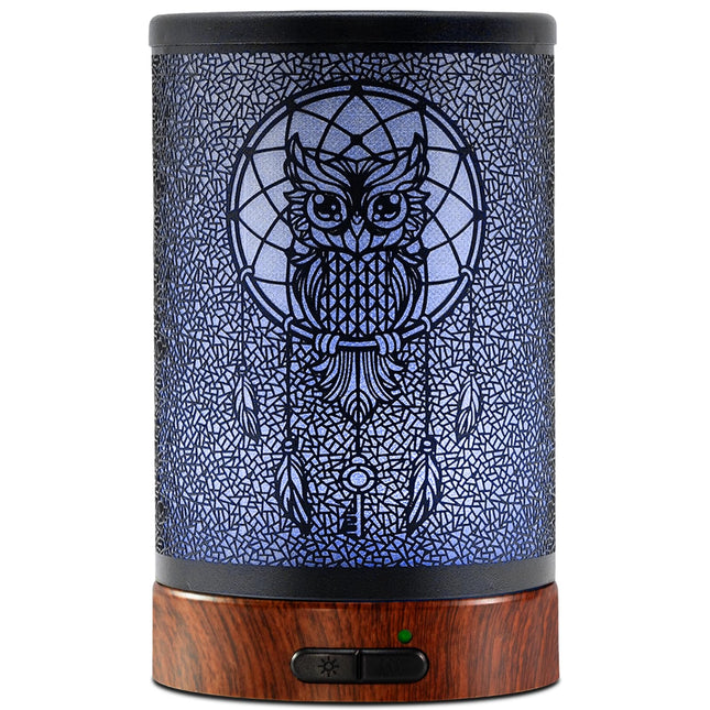 EQUSUPRO 150ml Metal Owl Essential Oil Diffuser - Auto Shut-Off, 7 LED Colors