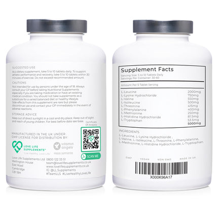 Essential Amino Acids - 300 Tablets / 60 Servings - 9 EAAs + 3 BCAAs - Vegan, 5g per Serving