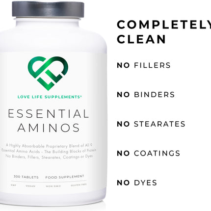 Essential Amino Acids - 300 Tablets / 60 Servings - 9 EAAs + 3 BCAAs - Vegan, 5g per Serving