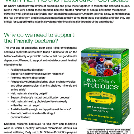 Dr Ohhira's Probiotics Original by Essential Formulas — 3-Year Fermented Prebiotics, Postbiotic Metabolites, 60 Capsules
