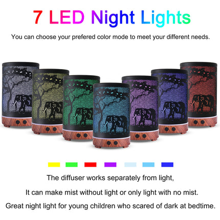 Essential Oils Diffuser - Aromatherapy Diffuser with 7-Color LED Lights, Auto-Off Metal Humidifier (Elephant)
