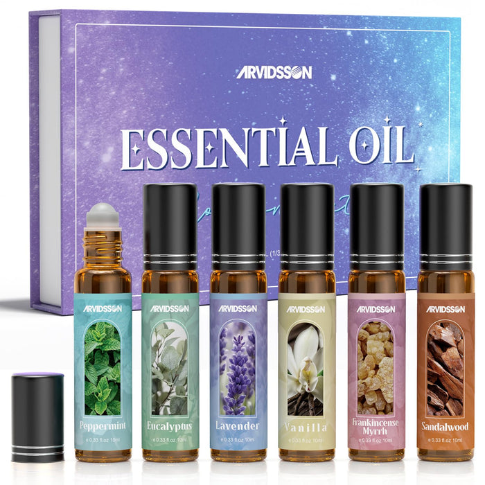 Essential Oils Roll-On Gift Set | Natural Aromatherapy Oils for Body, Skin & Massage
