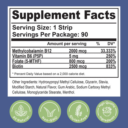 Essential Source 2000 mcg Methylcobalamin B12 Sublingual Strips | Energy, Focus & Hair Support