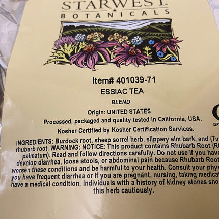 Starwest Botanicals Essiac Tea, 1 Pound – Burdock Root, Sheep Sorrel, Rhubarb Root & Slippery Elm