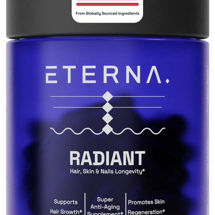ETERNA RADIANT Healthy Hair Growth Supplement – Biotin, Collagen, Keratin, Hyaluronic Acid | 10-in-1 Formula | 1 Month Supply