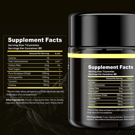 Eullsi Pure Himalayan Shilajit Gummies + Ashwagandha for Energy, Stamina & Immune Support | Vegan Non-GMO, 180 Count