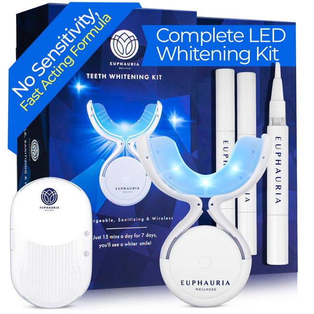 Euphauria Home Teeth Whitening Kit with LED Light - 3 Gel Pens, No Sensitivity