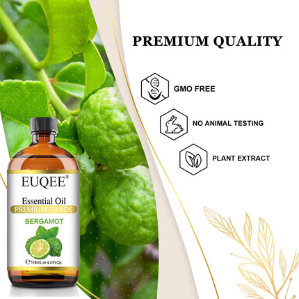 EUQEE Bergamot Essential Oil 118ml – Aromatherapy, Diffuser & Gift Box