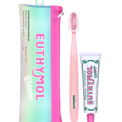 EUTHYMOL Whitening Travel Set – TSA-Friendly 1.4 oz Toothpaste + Toothbrush