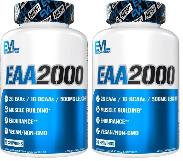 Evlution Nutrition EAA2000 – Pre & Post Workout Capsules | 2g EAAs + 1g BCAAs | Endurance & Recovery | Pack of 2