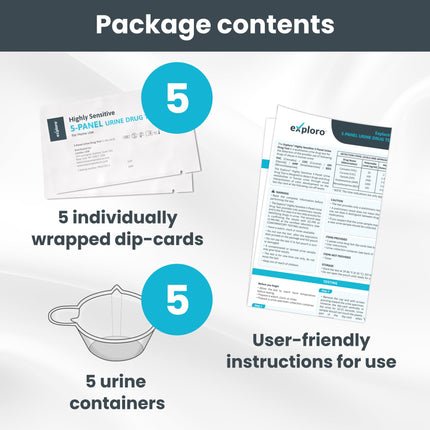 Exploro 5 Panel At-Home Drug Test Kit – Urine Test for THC, Cocaine, Opiates, Amphetamines and Benzodiazepines