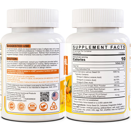 2 Pack Hēmp Oil Capsules with Turmeric — Organic Hemp Seed Oil + Curcumin