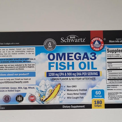 Triple Strength Omega-3 Fish Oil 2250mg EPA/DHA - Burpless Lemon, 180 Softgels