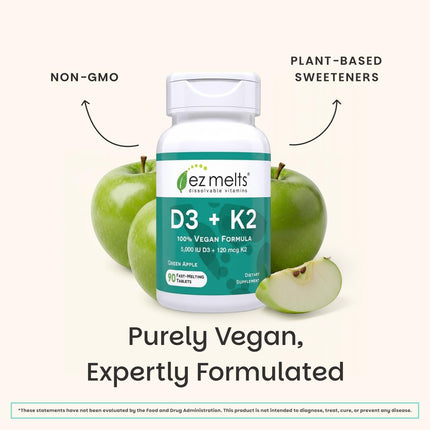 EZ Melts D3 K2 5000 IU – Sugar-Free, Dissolvable Vitamin for Bone & Joint Support | 2-Pack