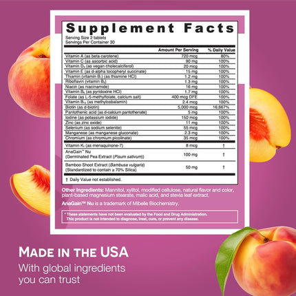 EZ Melts Women's Multi + Hair Growth – Peach, 120 Dissolvable Tablets (60 Servings) – Vegan & Non-GMO