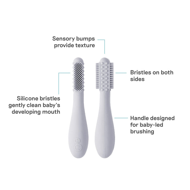 ezpz Baby-Led Toothbrush Pewter (3+ Months) - Silicone Infant Toothbrush