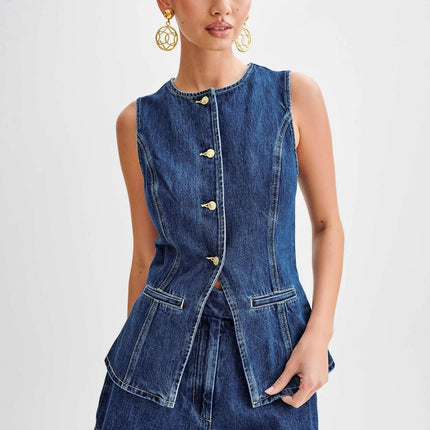 Denim Fashion Casual Sleeveless Women's Suit