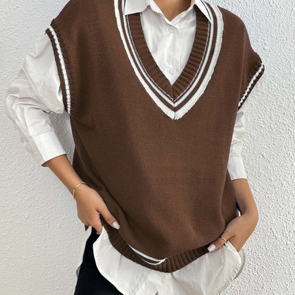 Environment European And American Women's Clothing Color Matching Casual Wool Vest Sweater