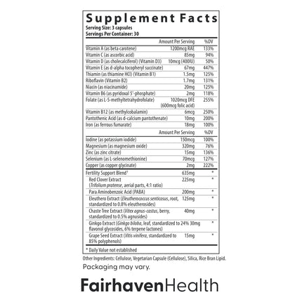 Fairhaven Health FertilAid for Women | Prenatal Vitamin for Fertility Support with Vitex & Folate | 180 Capsules