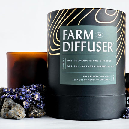 Lava Rock Diffuser & Lavender Essential Oil Set | Farm to Diffuser | No Water, Cordless