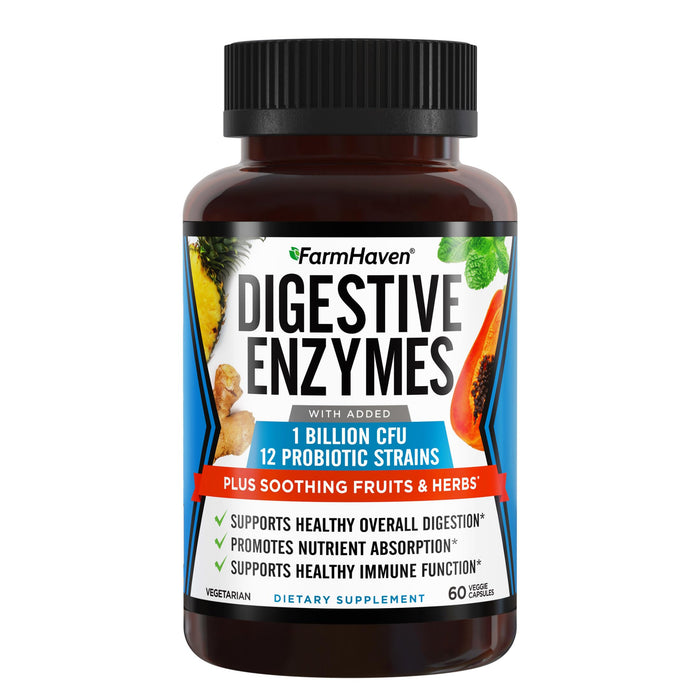 FarmHaven Digestive Enzymes – 60 Capsules with Probiotics & Herbs