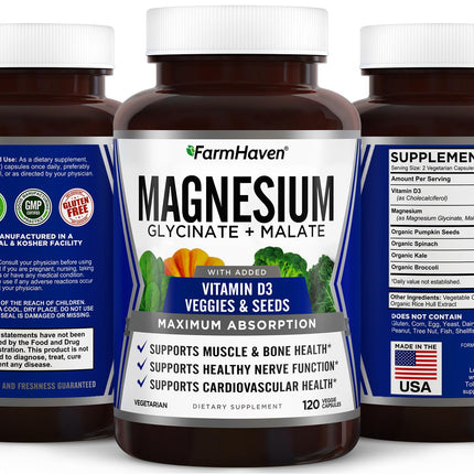 FarmHaven Magnesium Complex – Chelated Glycinate + D3, 120 Caps