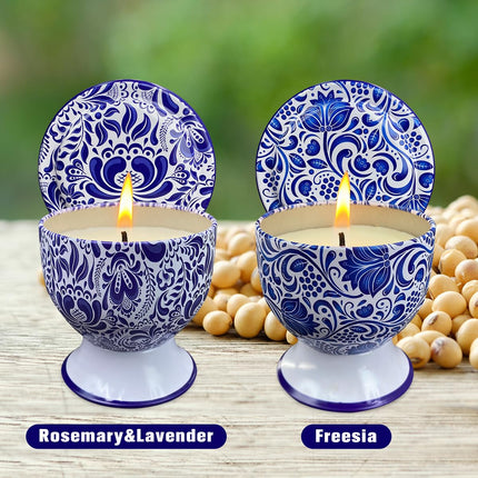 Fasize Home Aromatherapy Candles – Freesia & Lavender, 2-Pack, 4 oz, Porcelain Pedestal Holders