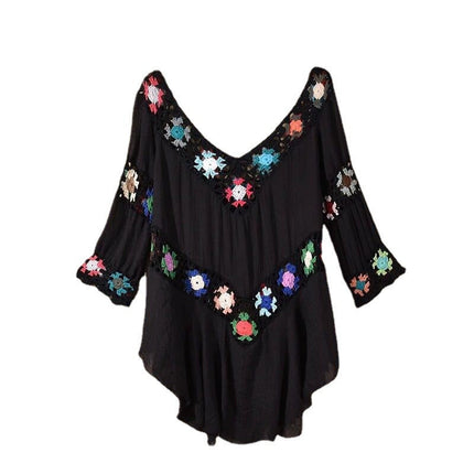 Amazon AliExpress Hot Selling Product Boho Hollow Out Hand Crocheting Flower Bikini Loose Beach Cover-up