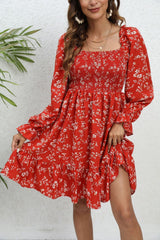 Spring And Summer Floral Long Sleeve Mid-length Dress