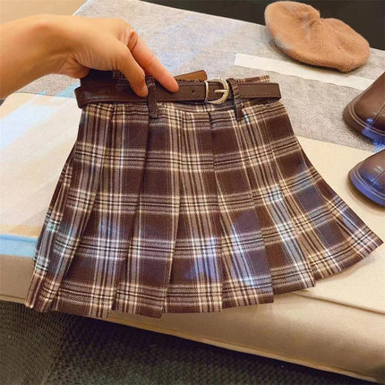 Children's Casual Plaid Pleated Skirt Cotton
