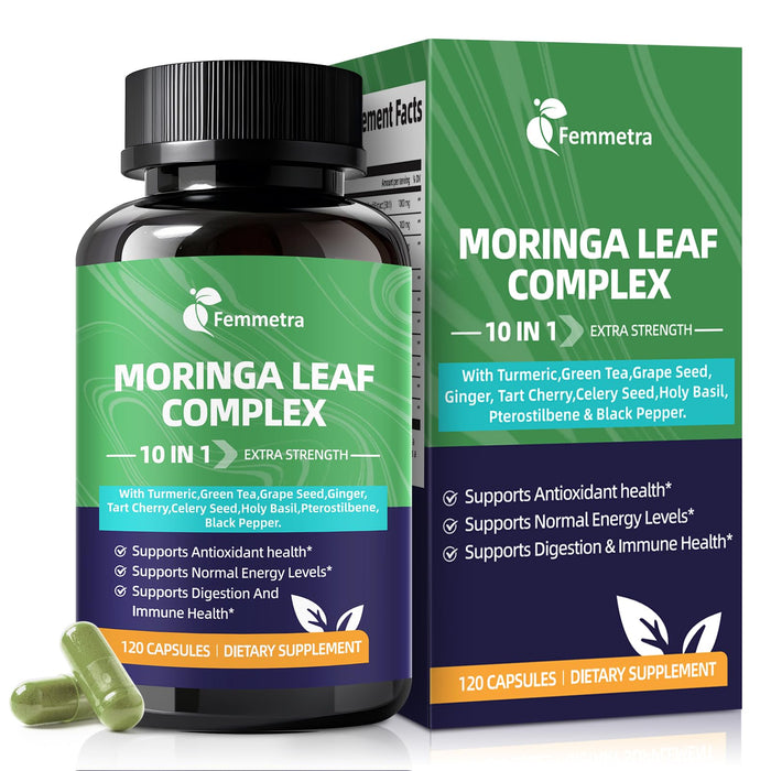Femmetra Moringa Turmeric Capsules – 10-in-1 Moringa Leaf Complex | Energy & Digestive Support | 60 Day Supply
