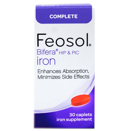 Feosol Complete Iron Supplement – Bifera HIP & PIC, 30 Caplets, Pack of 3