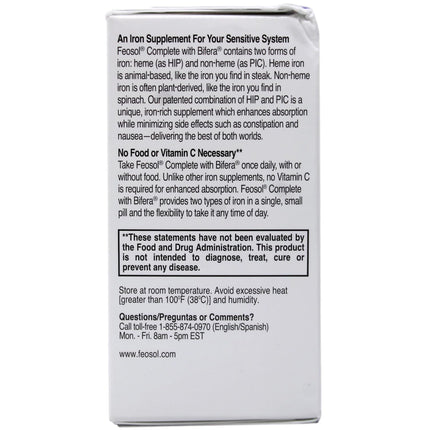 Feosol Complete Iron Supplement – Bifera HIP & PIC, 30 Caplets, Pack of 3