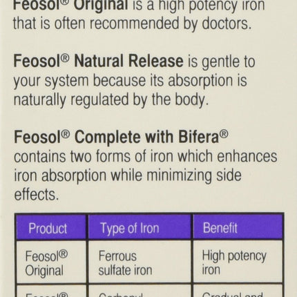 Feosol Complete with Bifera Iron 30 Caplets (3 Pack) | Iron Supplement