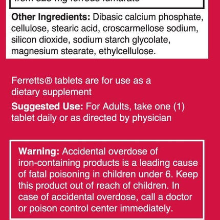 Ferretts Iron Supplement Tablets – 325 mg Iron, 3-Pack (Gluten Free)