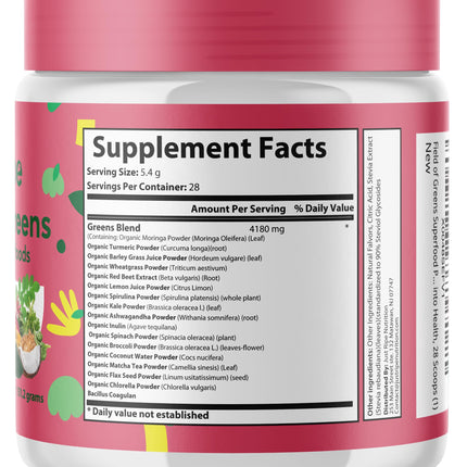 Field of Greens Superfood Powder - Organic Spirulina, Beet Root, Probiotic, Mixed Berry