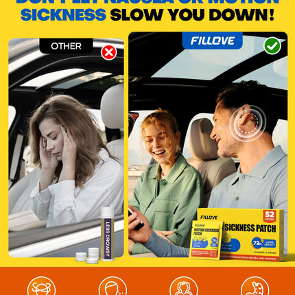 FILLOVE 52ct Motion Sickness Patches – Non-Drowsy, 72H Lasting Relief