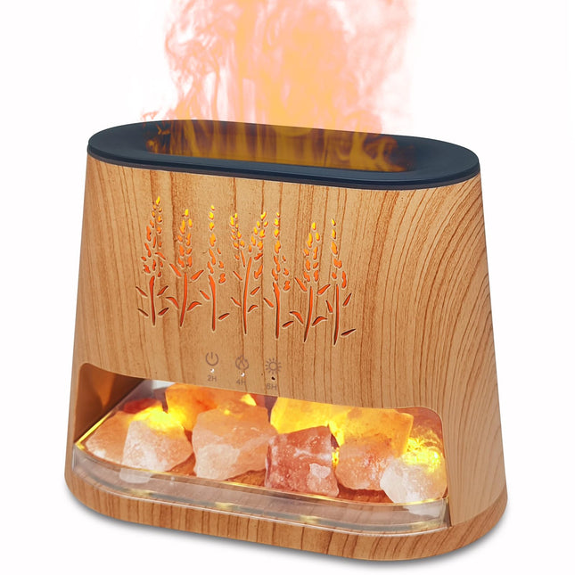 Fireplace Flame Diffuser & Himalayan Salt Lamp – 8 Colors, Aromatherapy, Auto-Off Timer