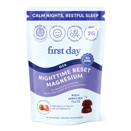 First Day Men's Nighttime Reset Magnesium Gummies – Sleep Support, Mood & Energy (No Melatonin) – 30-Day Supply