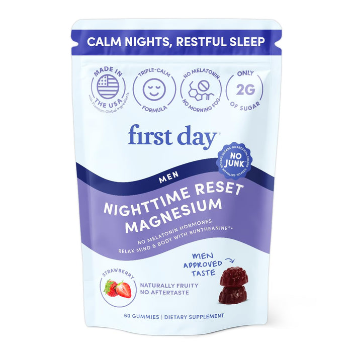 First Day Men's Nighttime Reset Magnesium Gummies – Sleep Support, Mood & Energy (No Melatonin) – 30-Day Supply
