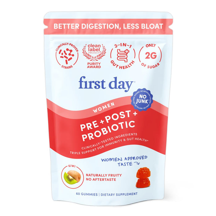 FIRST DAY Women’s Good Gut Tribiotic Gummies – 3-in-1 Probiotic, Prebiotic & Postbiotic (30-Day Supply)
