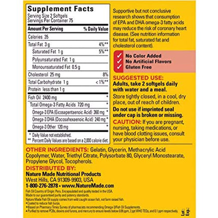 Nature Made Fish Oil Burp-Less 1200 mg Omega-3, 150-Count