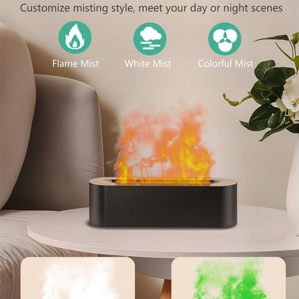 Flame Air Diffuser, Humidifier & Essential Oil Diffuser - 7 Colors, 180mL, 8h, Noiseless, Auto-Off - Black