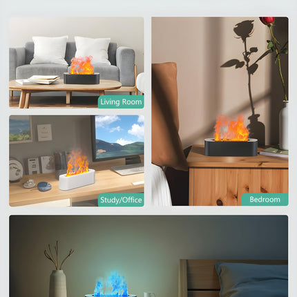 Flame Air Diffuser, Humidifier & Essential Oil Diffuser - 7 Colors, 180mL, 8h, Noiseless, Auto-Off - Black
