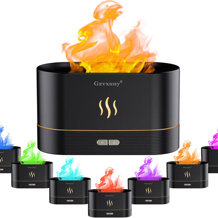 Flame Essential Oil Diffuser - 7-Color LED Flame Lights | Ultra Quiet Humidifier (Black)