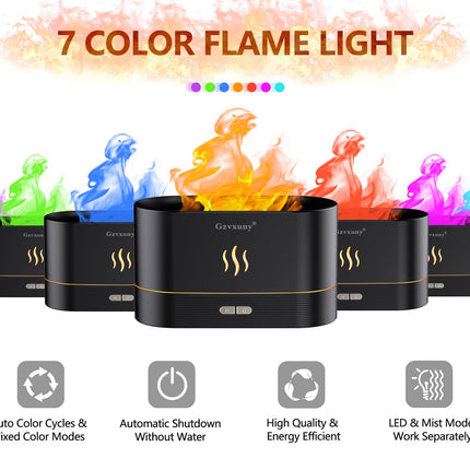 Flame Essential Oil Diffuser - 7-Color LED Flame Lights | Ultra Quiet Humidifier (Black)