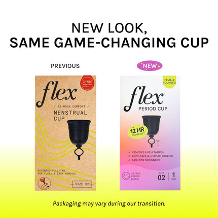 FLEX Flex Cup Starter Kit (Full Fit Size 02) | Reusable Menstrual Cup + 2 Free Discs | Pull-Tab Removal