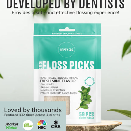 Biodegradable Floss Picks (100pcs) – Plant-Based, Vegan, Eco Mint