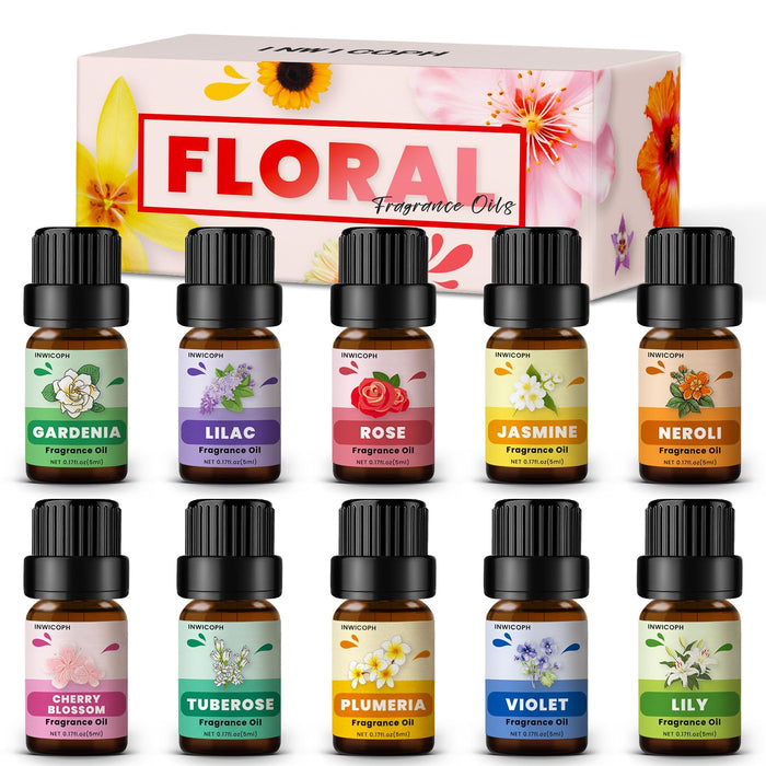 Floral Essential Oils Set - INWICOPH Flower Fragrance Oils for Candles & Diffusers